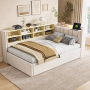 Letto imbottito multifunzione 90x200 cm in velluto beige