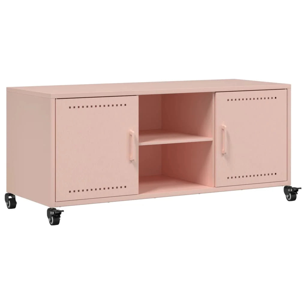 Mobile TV multimediale scaffale TV credenza mobile TV sala da pranzo soggiorno camera da letto rosa 100,5 x 39 x 43,5 cm acciaio rosa 02_0028278