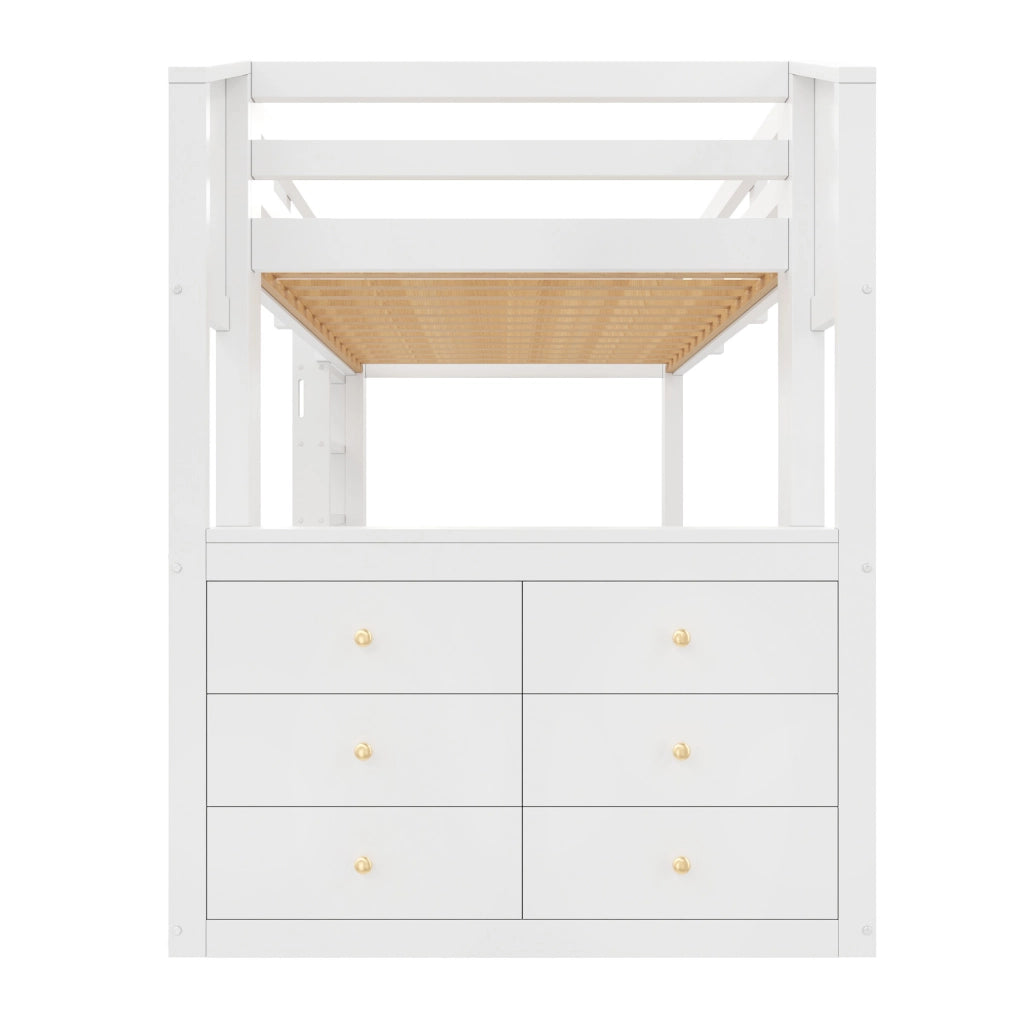 Letto a soppalco 90x200 cm bianco con LED, cassetti e ripiani