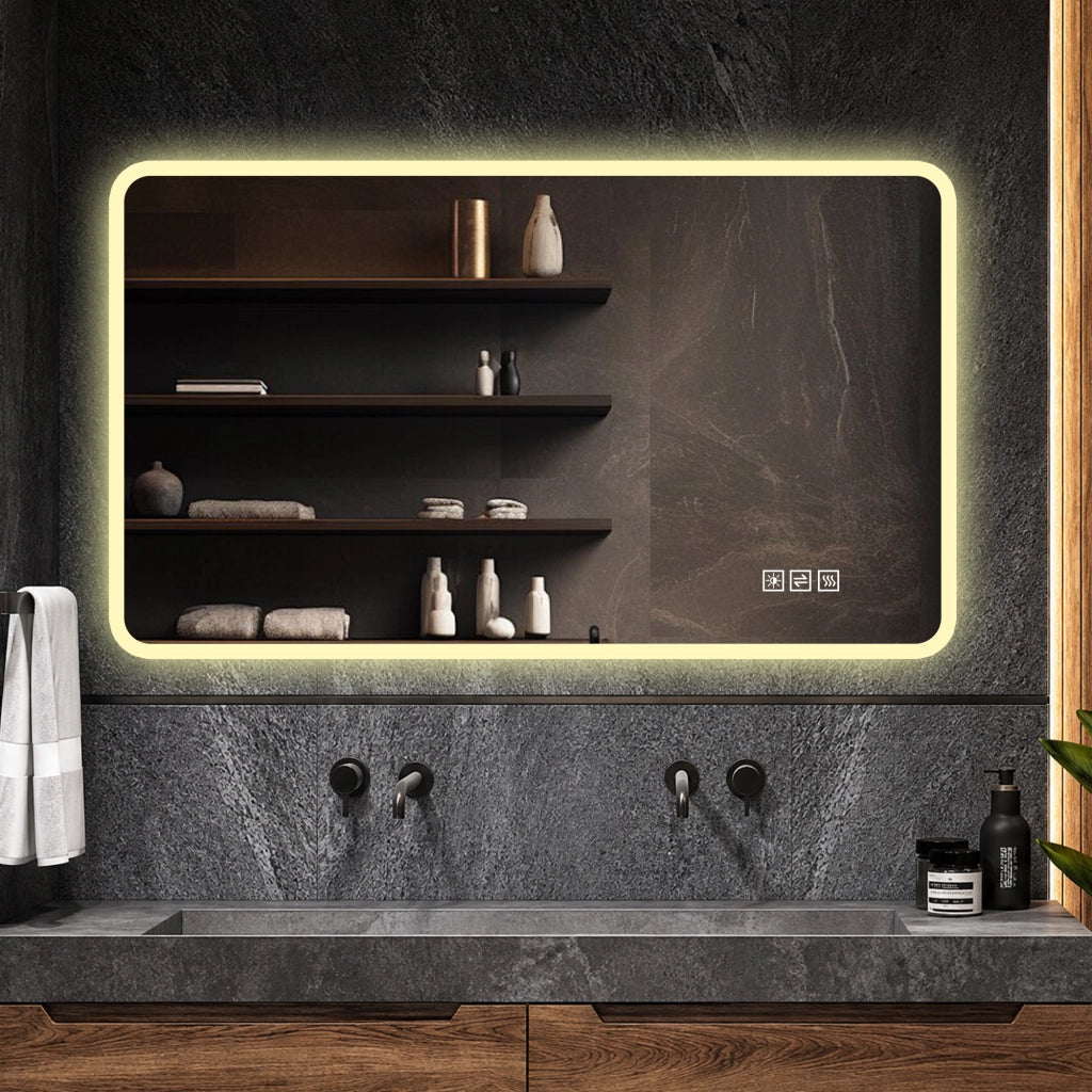 Specchio bagno LED 60x120 cm, vetro satinato, antiappannamento, 3 luci, dimmerabile, IP44