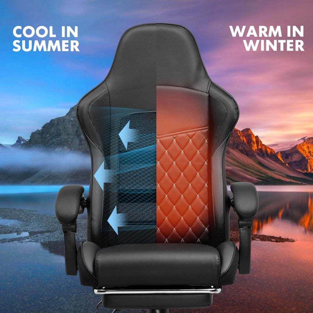 Sedia da gioco, sedia da gioco, sedia da ufficio, ergonomica, regolabile in altezza, adatta per inverno ed estate, con schienale doppio, rivestimento rimovibile e supporto lombare Nero