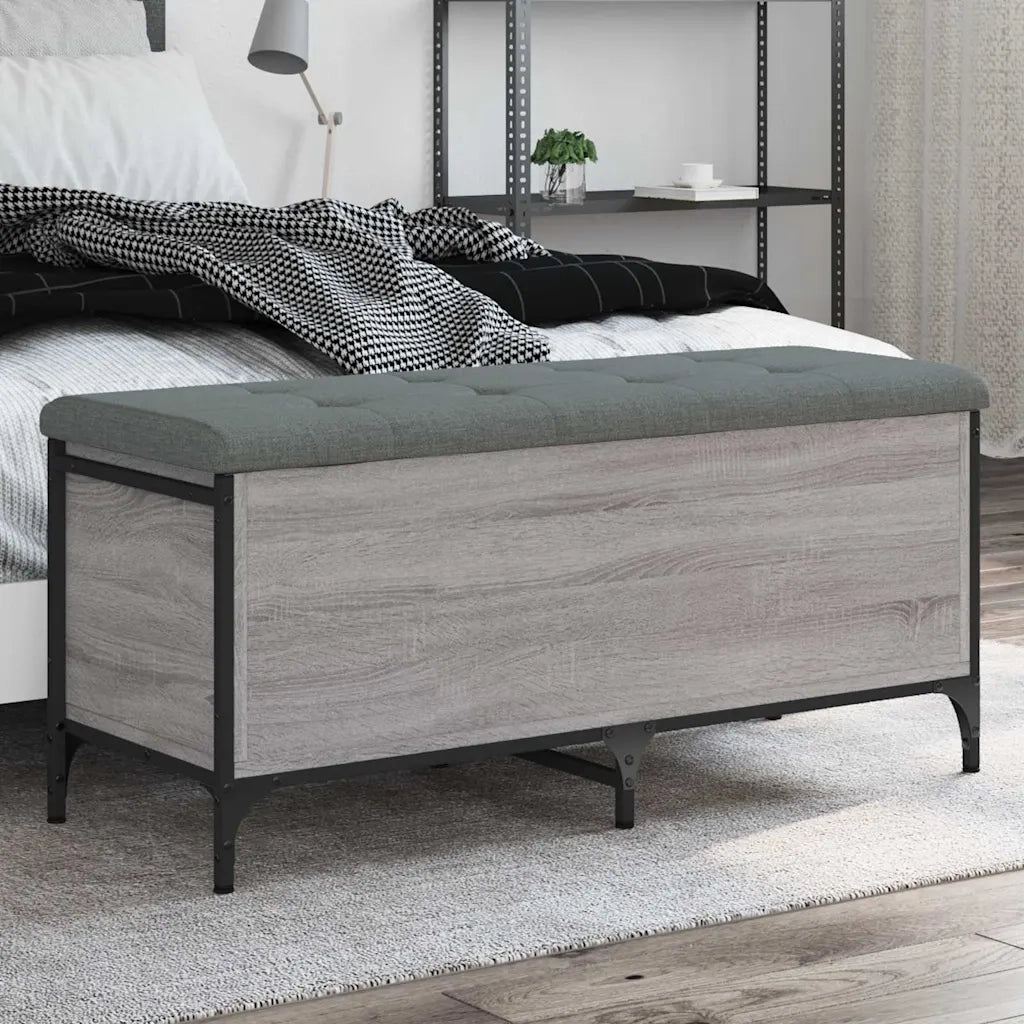 Panca Portaoggetti-Sgabello-Panca con Contenitore Grigio Sonoma 102x42x45 cm Legno Multistrato 241591