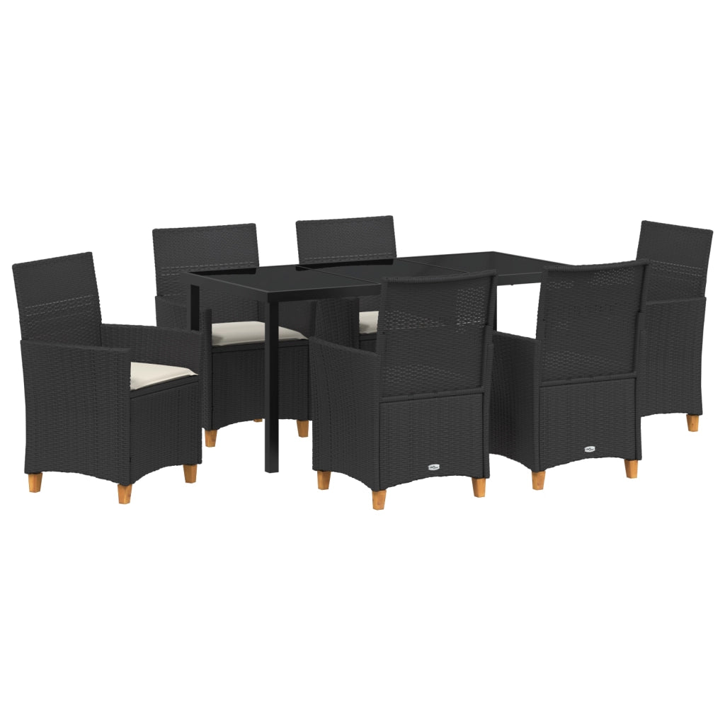 Set di pranzo da giardino 7 pezzi con cuscini Nero rattan polietilene