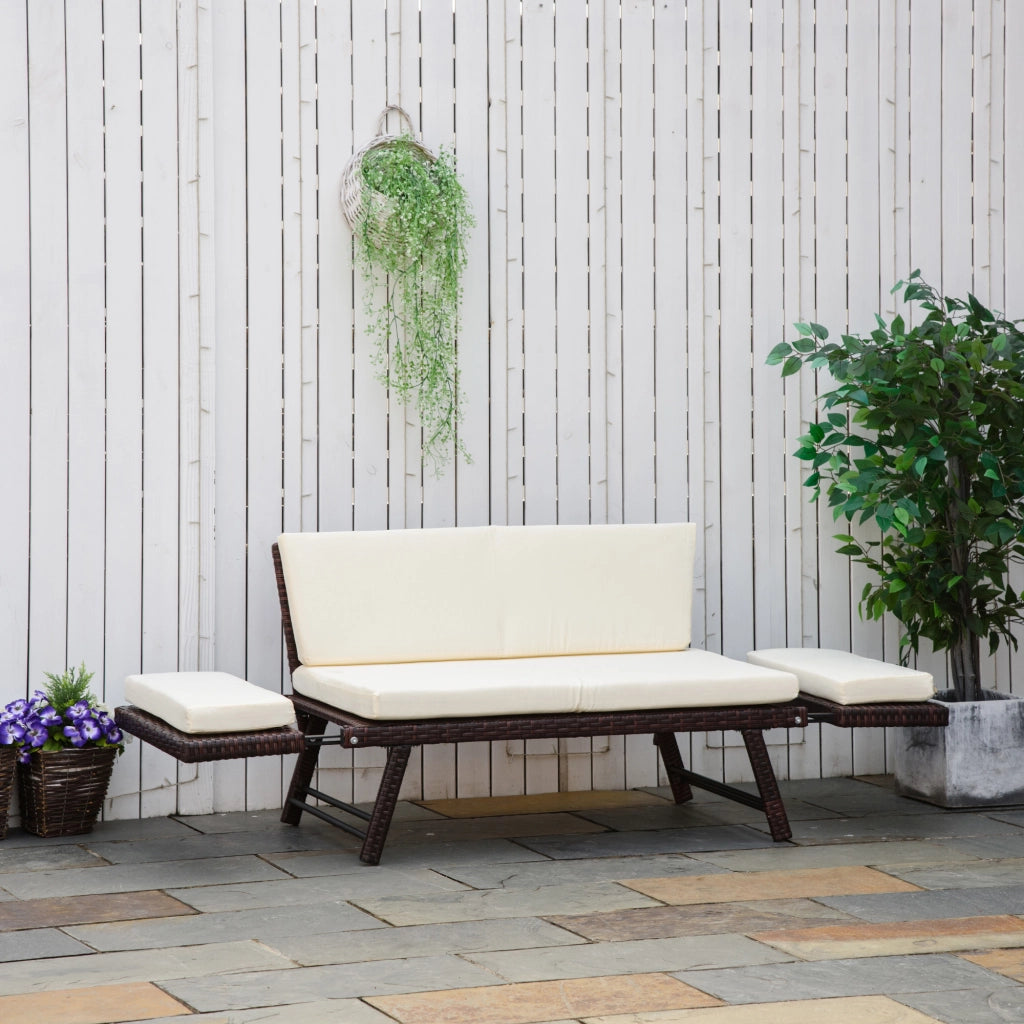 Divano Da Giardino 2 Posti Pieghevole 129 X 63 X 67 Cm Polyrattan Marrone Per Terrazza E Balcone