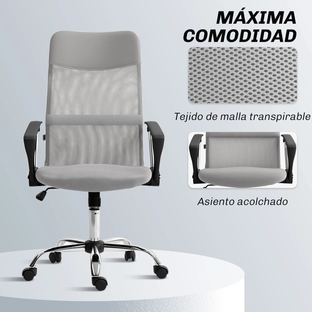 Sedia da Ufficio con Schienale Curvo e Ruote ¨C zephmum ¨C Grigio Chiaro 63x65x109-119 cm