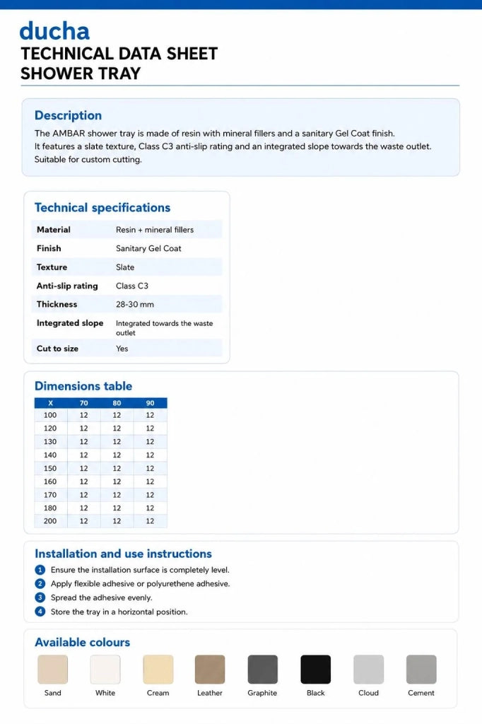 Piatto doccia OPALO 90x180 cm Cemento griglia Cemento
