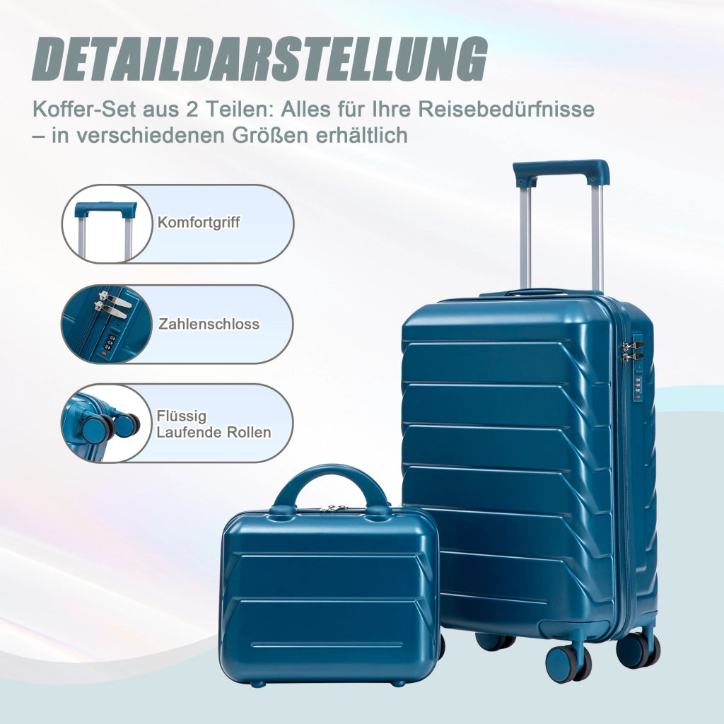 Set di due valigie girevoli in ABS da 14"/19" con lucchetto a combinazione e trousse da 14" (blu scuro)