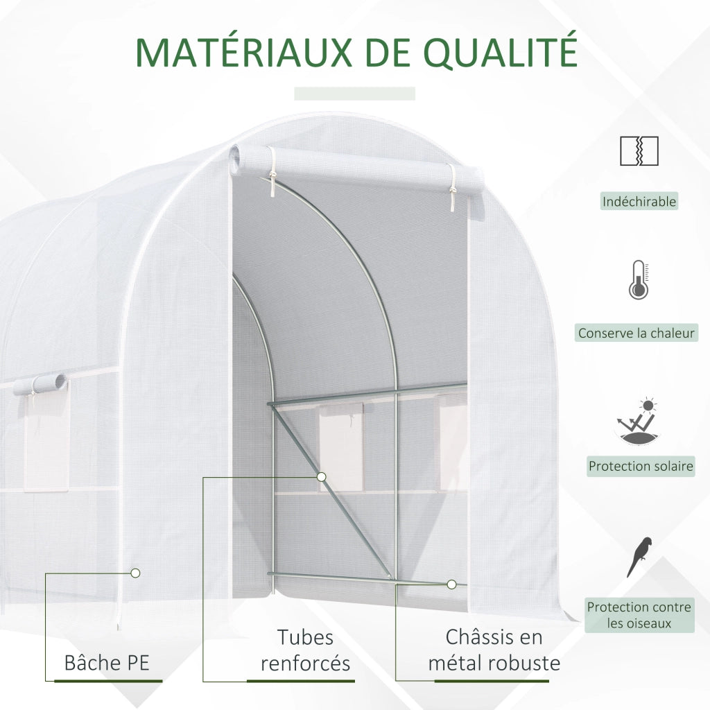 Serra tunnel da giardino con porta e 4 finestre ¨C Xylo ¨C PE 140g/m2 245x200x200cm bianco