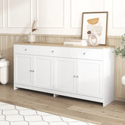 Credenza con 4 Ante e 3 Cassetti; Ripiani Regolabili; Stile Country; in MDF; Bianco; 160??37??75 cm