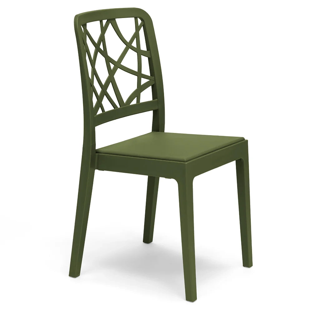 Set 2 sedie in polipropilene PENELOPE, 100% MADE IN ITALY, impilabile, resistente ai raggi UV, design moderno, ideale per sala da pranzo, cucina, sala d’attesa, bar, ristoranti o giardino, colore Verde Oliva