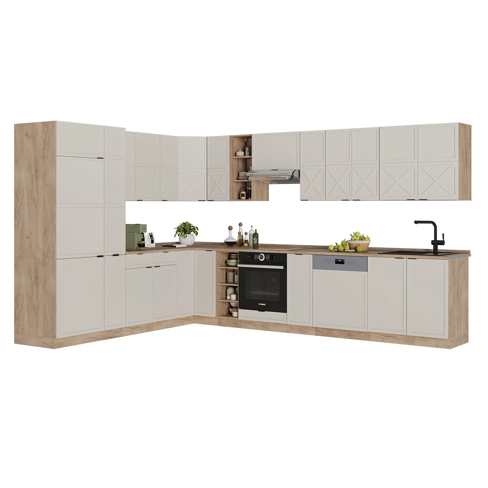 Cucina angolare completa Fame-Line GrigioBeige/Rovere dorato 347 x 60 cm, PL Marmo Vicco