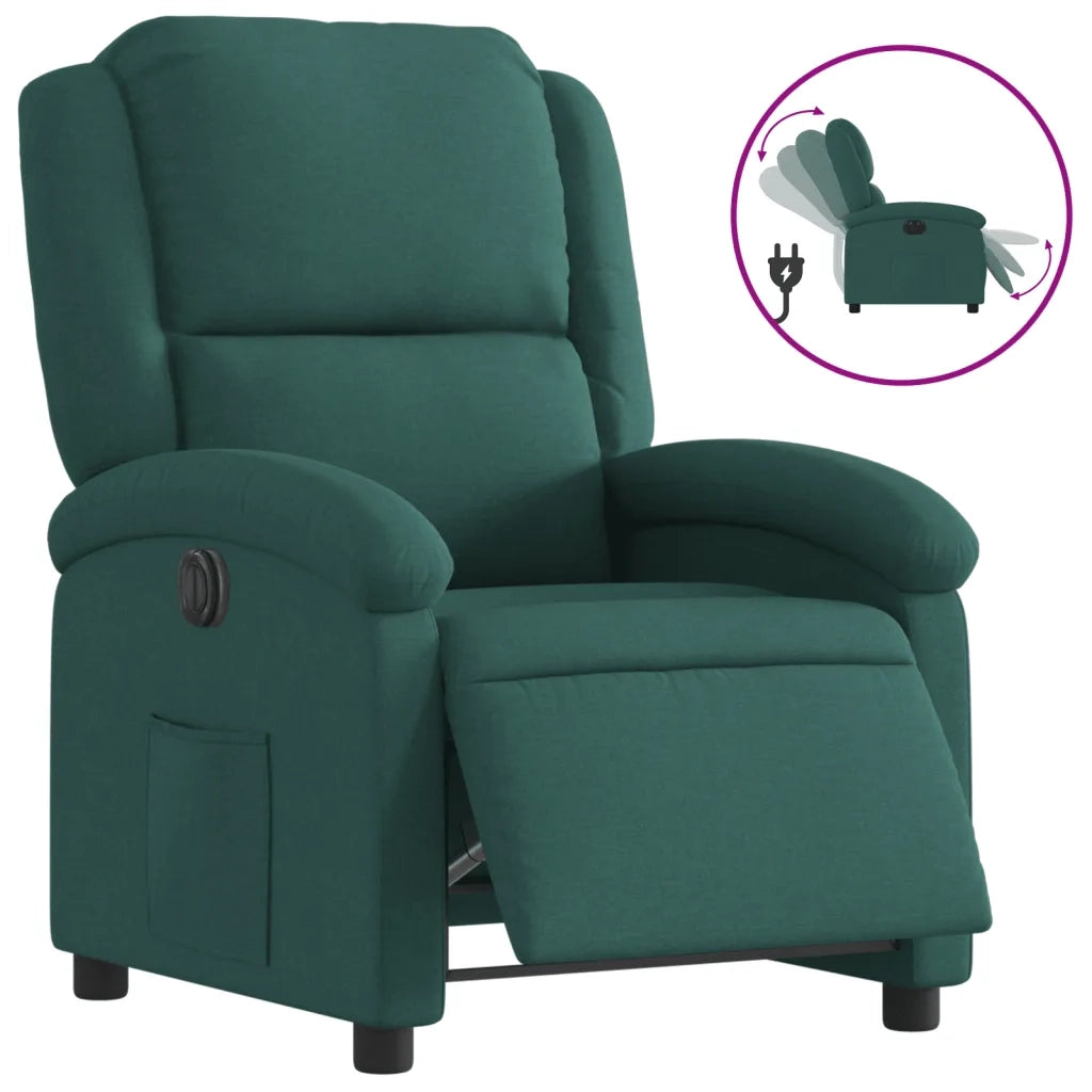 Poltrona | Sedia Relax Elettrica Reclinabile Verde Scuro in Tessuto