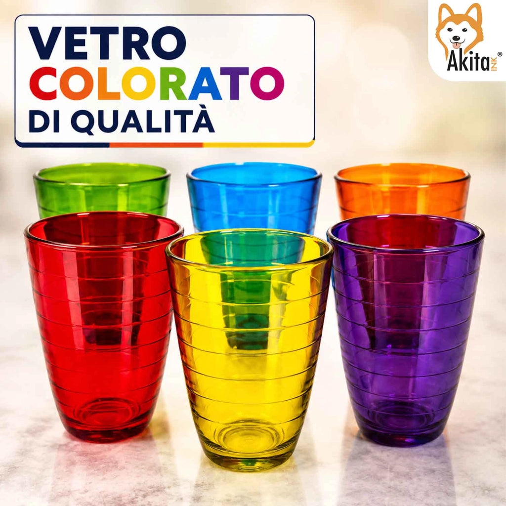 Akitaink Set 6 Bicchieri in Vetro Colorato 350 ml Multicolore