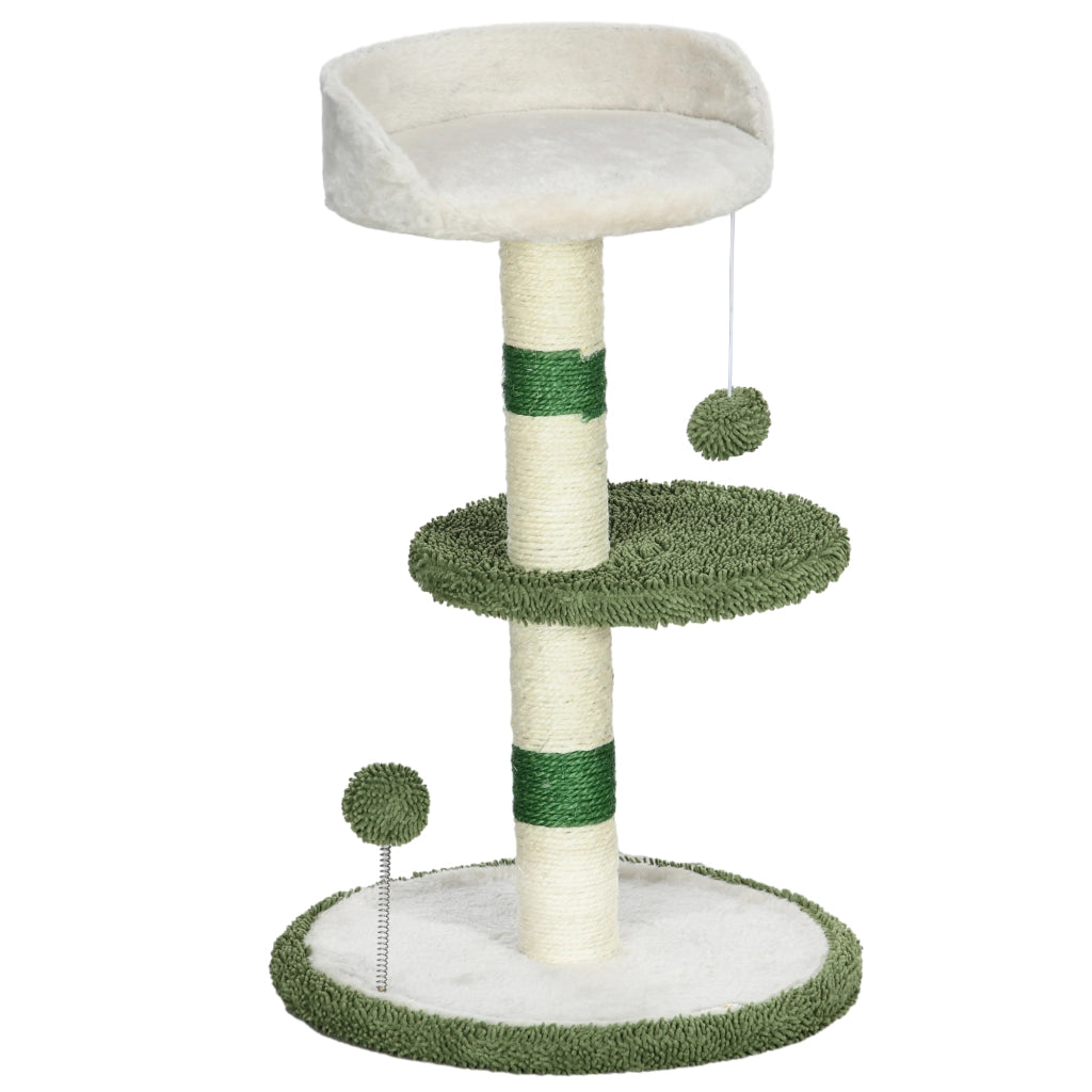 Albero Tiragraffi per Gatti con Lettino Piattaforma e Palo Sisal Verde e Bianco