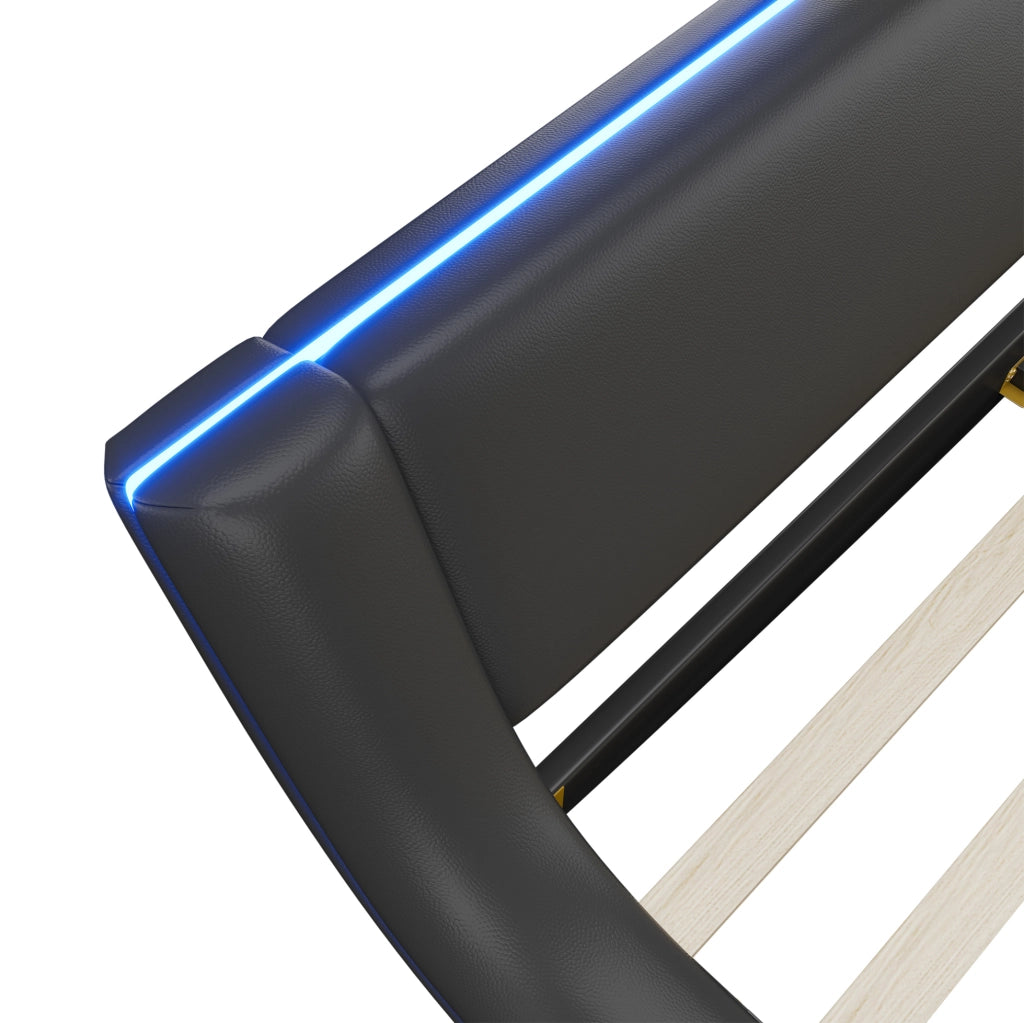 Letto a pavimento 140x200 cm con LED; PU e MDF nero