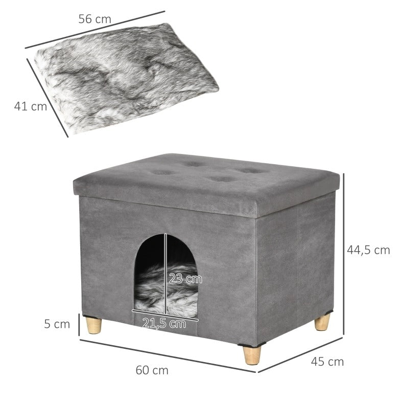 Pouf per gatti 2 in 1 con cuccia imbottita grigia