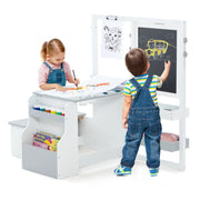 Set tavolo e panca per bambini con cavalletto regolabile a doppia faccia, Centro artistico in legno 114x81x100cm Grigio chiaro-Tavoli e sedie
