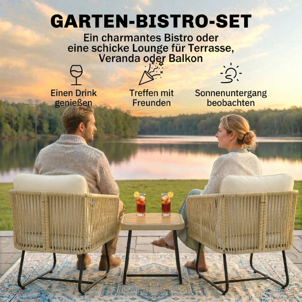 Set Bistro 3 Pezzi in Rattan con Cuscini ¨C zephmum ¨C Grigio, Polipropilene, 2 Sedie e Tavolo