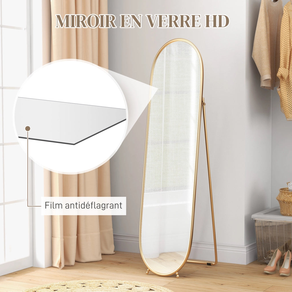 Specchio ovale con piedistallo ¨C Zephmum ¨C Cornice metallo dorato 40x160 cm