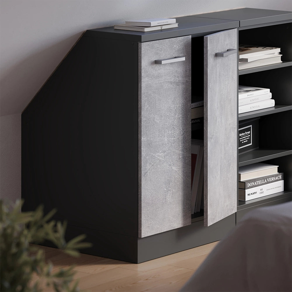 Mobile cucina sottotetto R-Line Calcestruzzo/Antracite 60 cm con 2 porte, carcassa 60 cm profondità Vicco