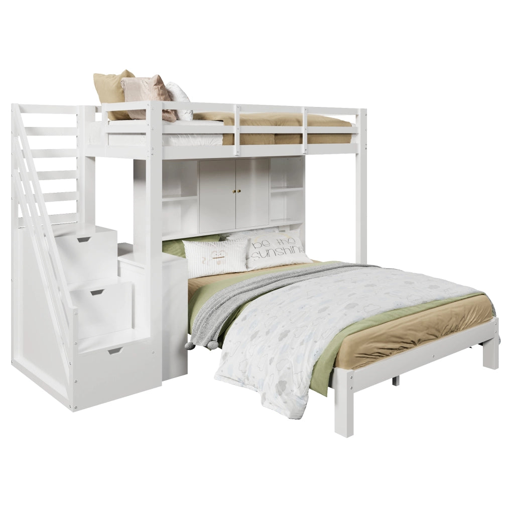Letto a castello con scaffali 90x200 cm 140x200 cm legno massello MDF