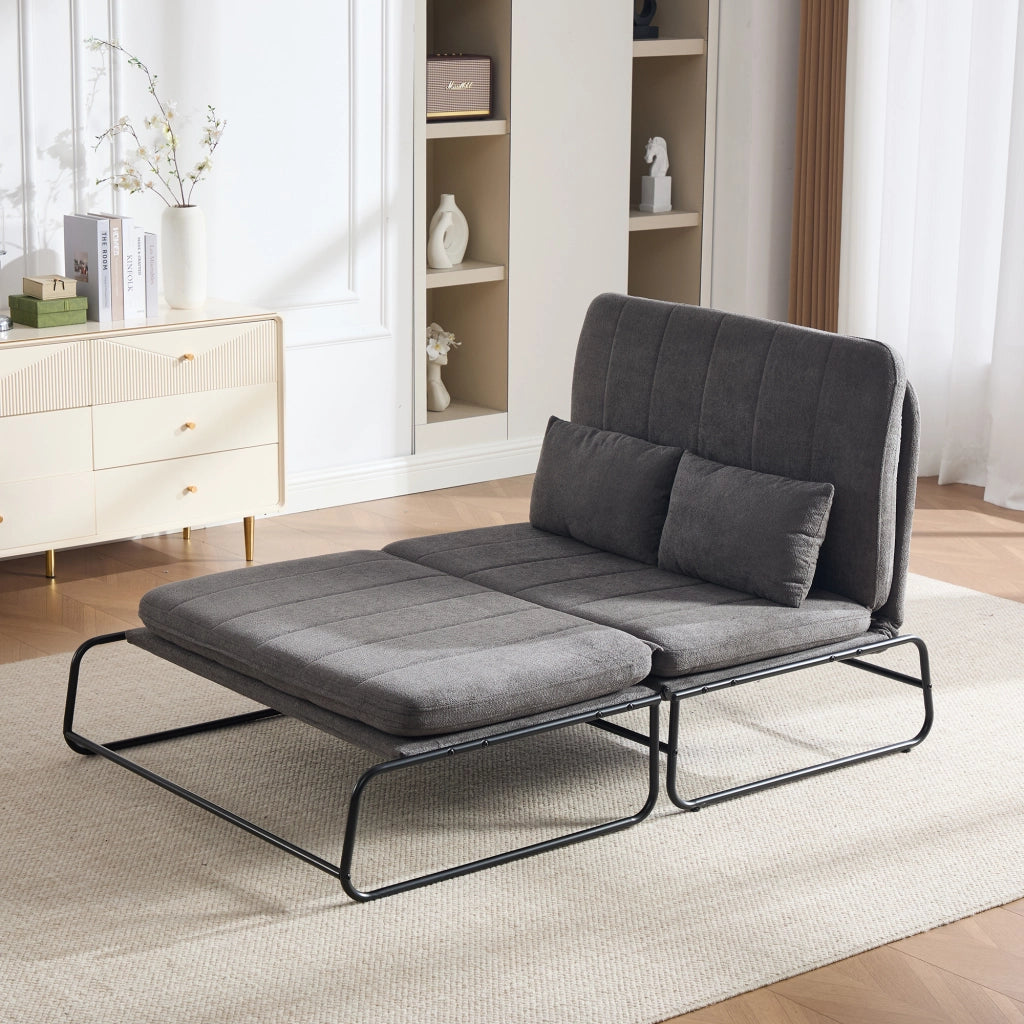 Divano letto 2 posti - con funzione letto e tasche laterali - in chenille - grigio