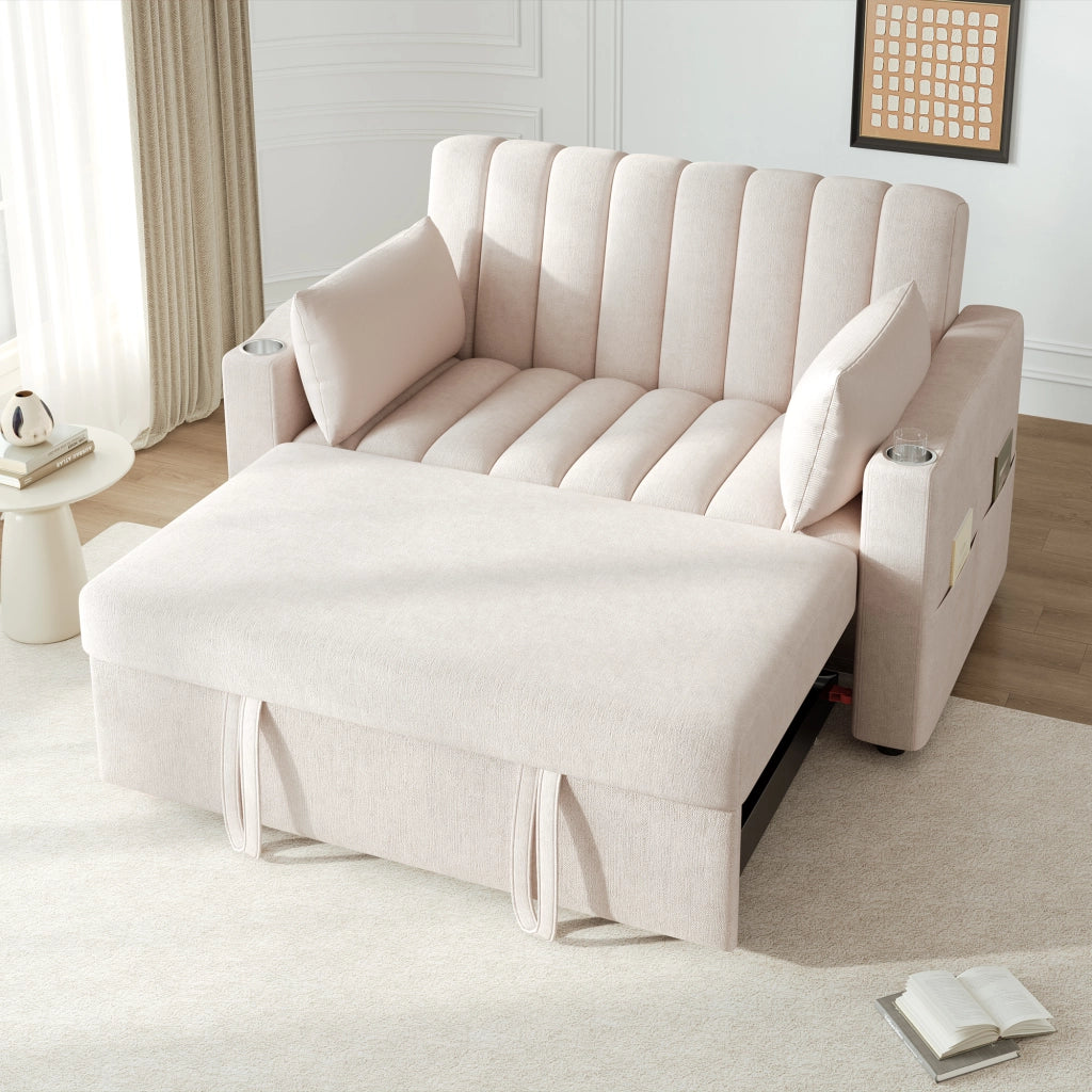 DIVANO LETTO 2 posti 136x162x84 cm Beige in tessuto cotone