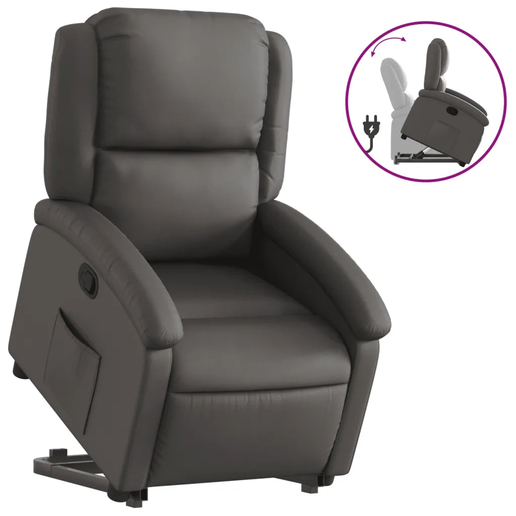 Poltrona Alzapersona Reclinabile Grigia in Vera Pelle 3204265