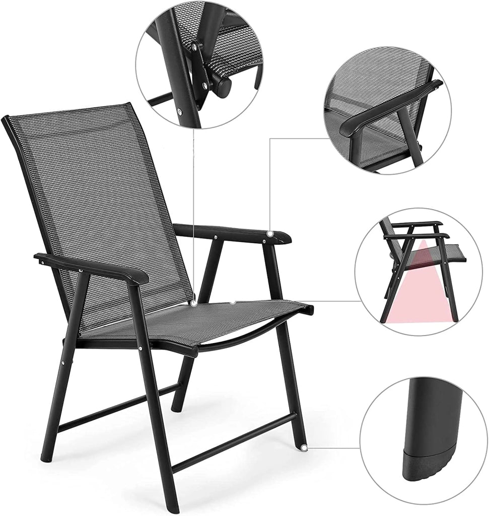 Set di 2 sedie da giardino, sedie pieghevoli con schienale alto e tessuto resistente alle intemperie, sedie da balcone con braccioli, sedie da patio, per giardino, patio, balcone, grigio