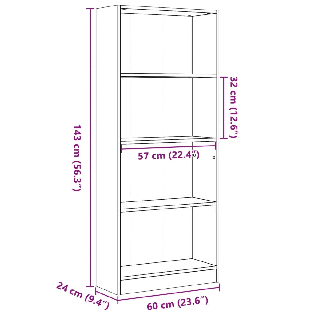 Libreria-Scaffale per Libri-Mobile di Stoccaggio Rovere Sonoma 60x24x143 cm in Legno Multistrato