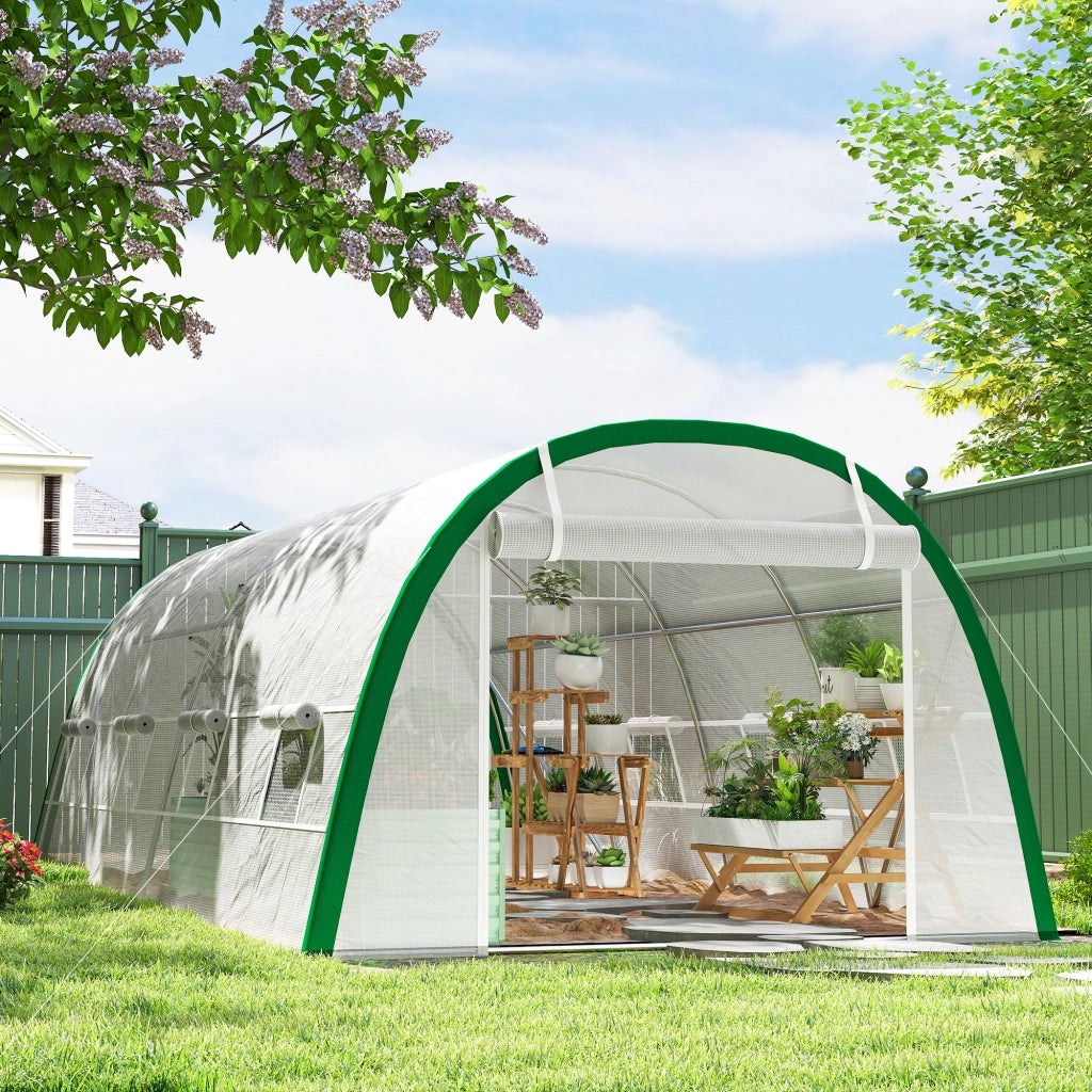 Serra da Giardino Tunnel ¨C zephmum ¨C 6x3x2 m, 8 Finestre, Porta Zippata, Acciaio Galvanizzato, Bianco