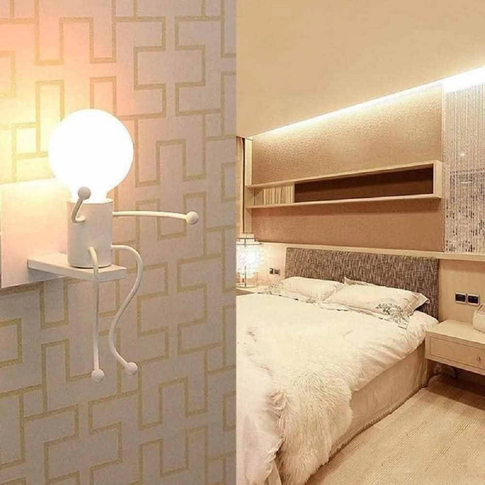 Trade Shop - Applique Da Parete Decorativo Forma Di Omino Seduto In Metallo Attacco E27 Aq51 - Bianco