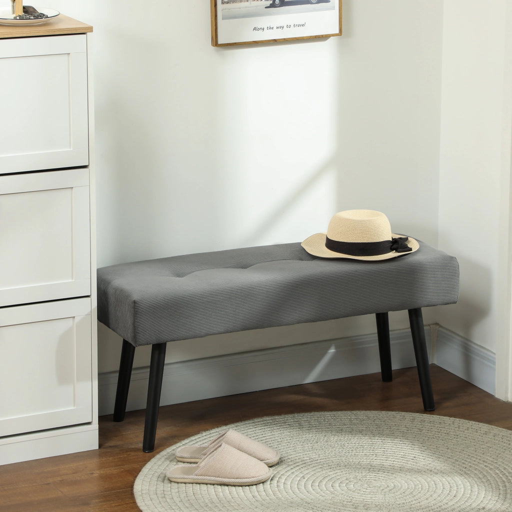 Pouf Grigio per Letto ¨C zephmum ¨C Tessuto Effetto Velluto, Acciaio, 100x36x45 cm