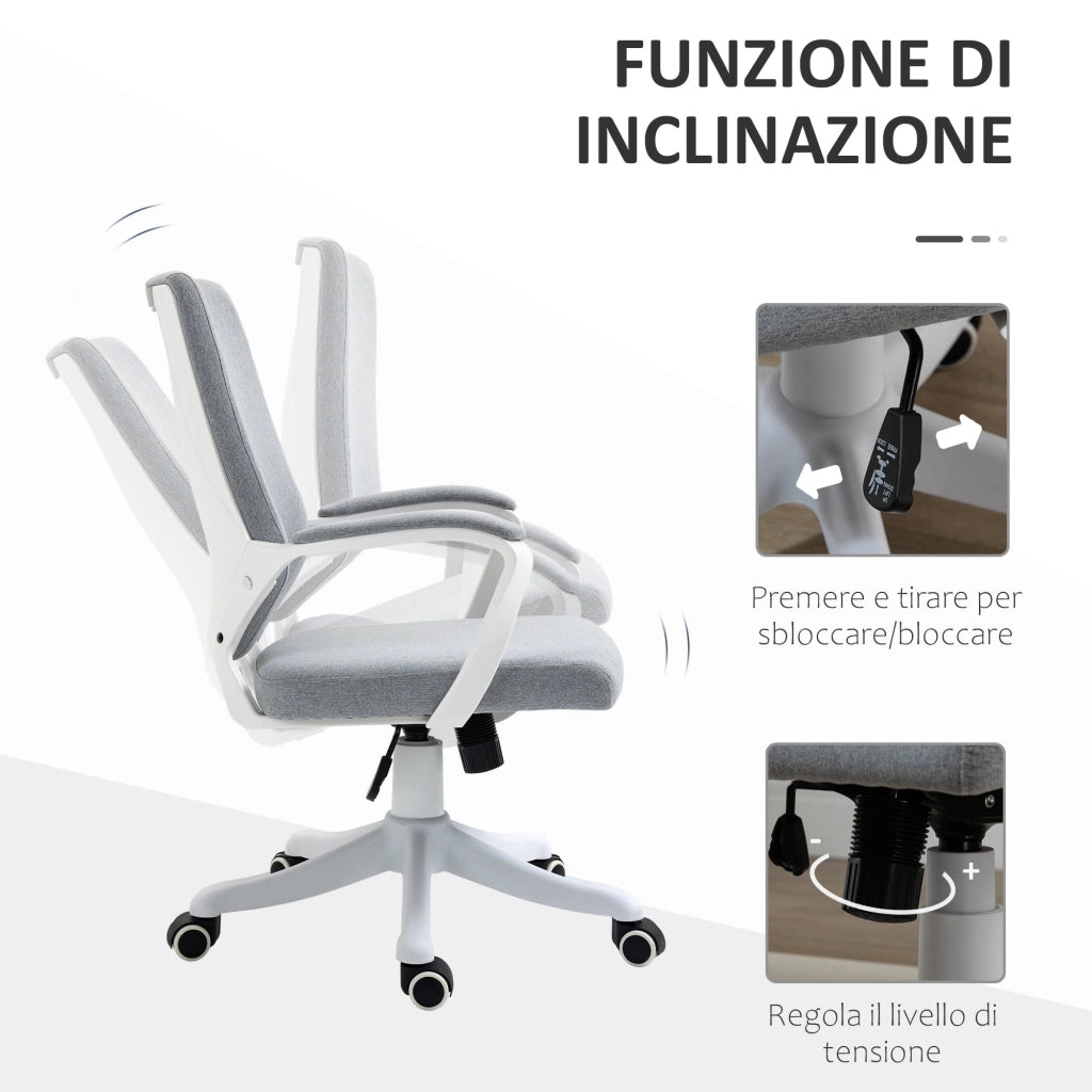 Sedia Operativa da Ufficio 62x69x92-102 cm in Tessuto Effetto Lino Grigia