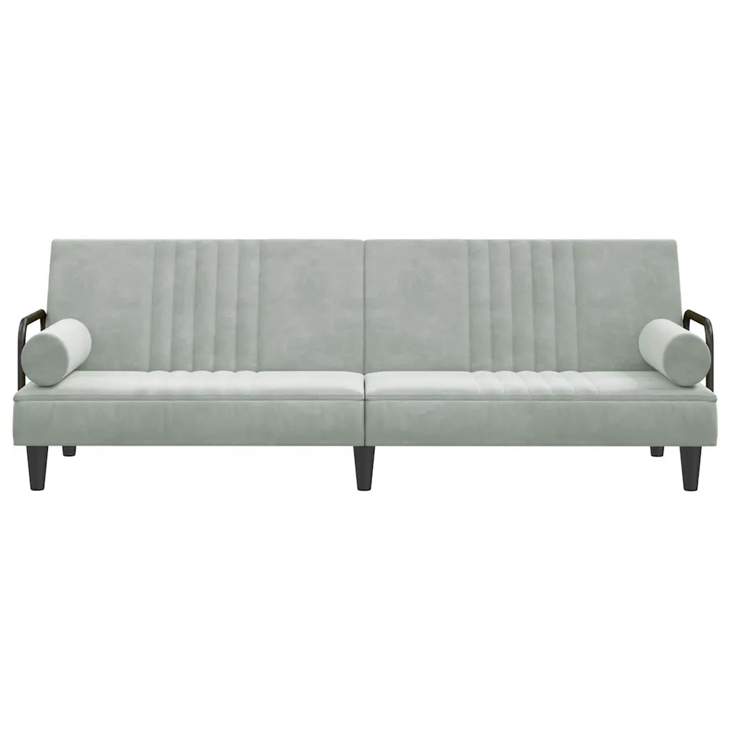 Divano Letto con Braccioli Grigio Chiaro in Velluto 351894