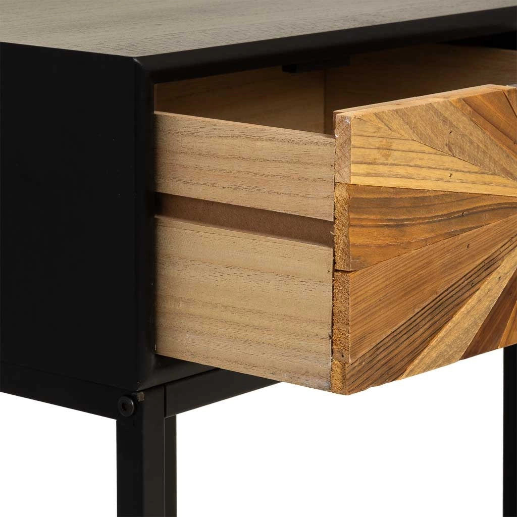 Comodino in legno di recupero nero con 2 cassetti 40x36x60h cm