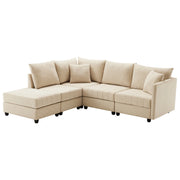 divano angolare modulare 5 posti con pouf mobile; tessuto cotone e lino beige 220 Ã— 194 Ã— 85 cm
