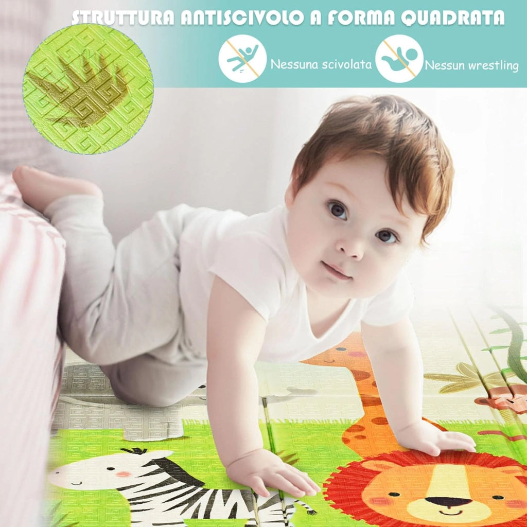 Tappeto da Gioco Per Bambini, Tappetino Pieghevole per Neonati, Tappetino in Schiuma Antiscivolo, 200 x 180 x 1,4 cm (Zoo)