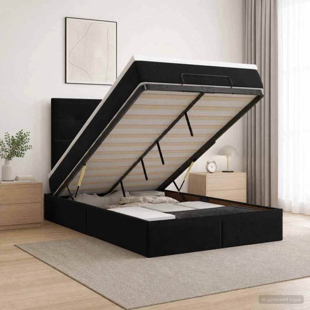 Letto Ottomano con Materasso e LED Nero 120 x 190 cm Velluto 3458291
