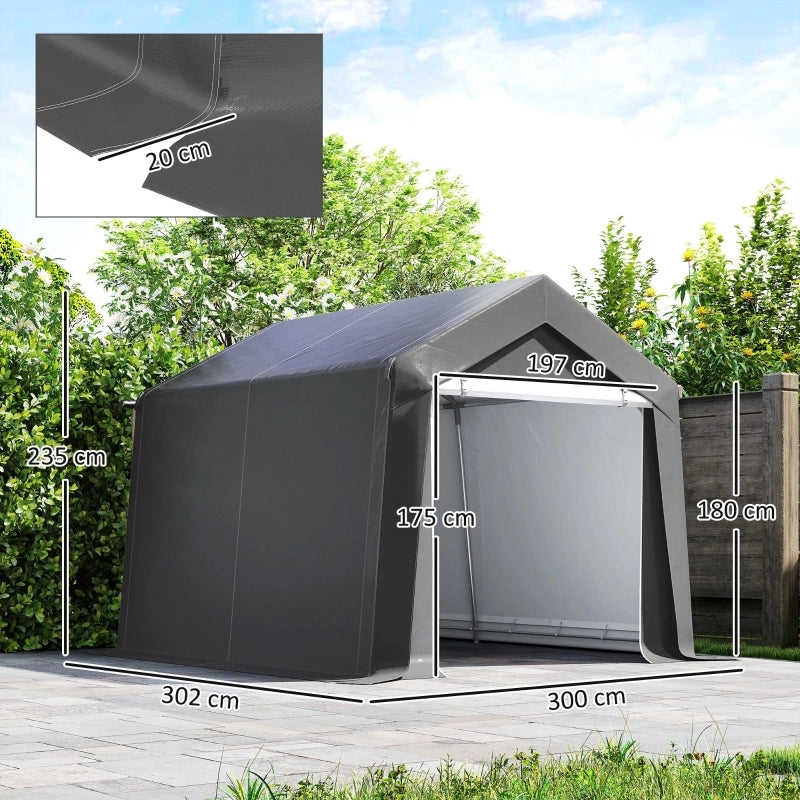 Tenda garage 3x3 m impermeabile in acciaio zincato con ingresso a zip e finestra posteriore