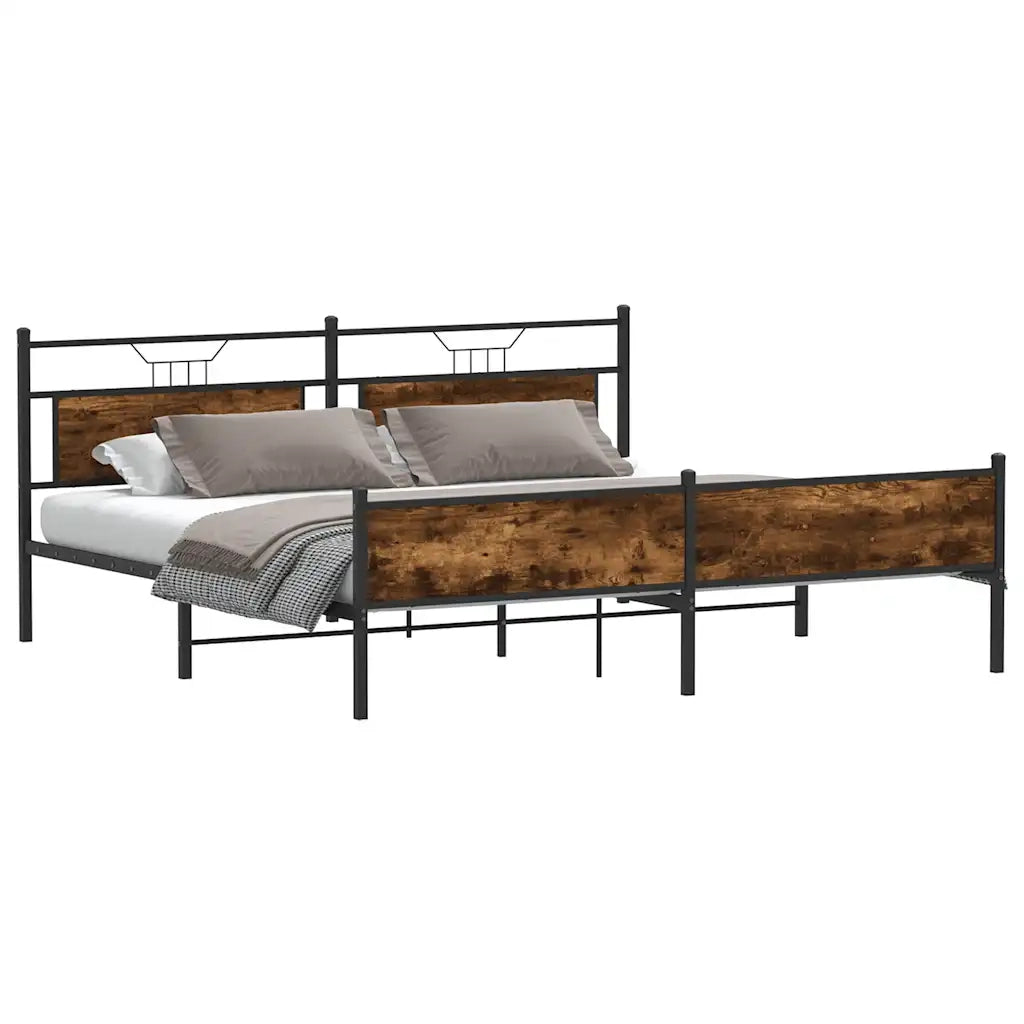 vidaXL Giroletto senza Materaso in Metallo Rovere Fumo 193x201 cm