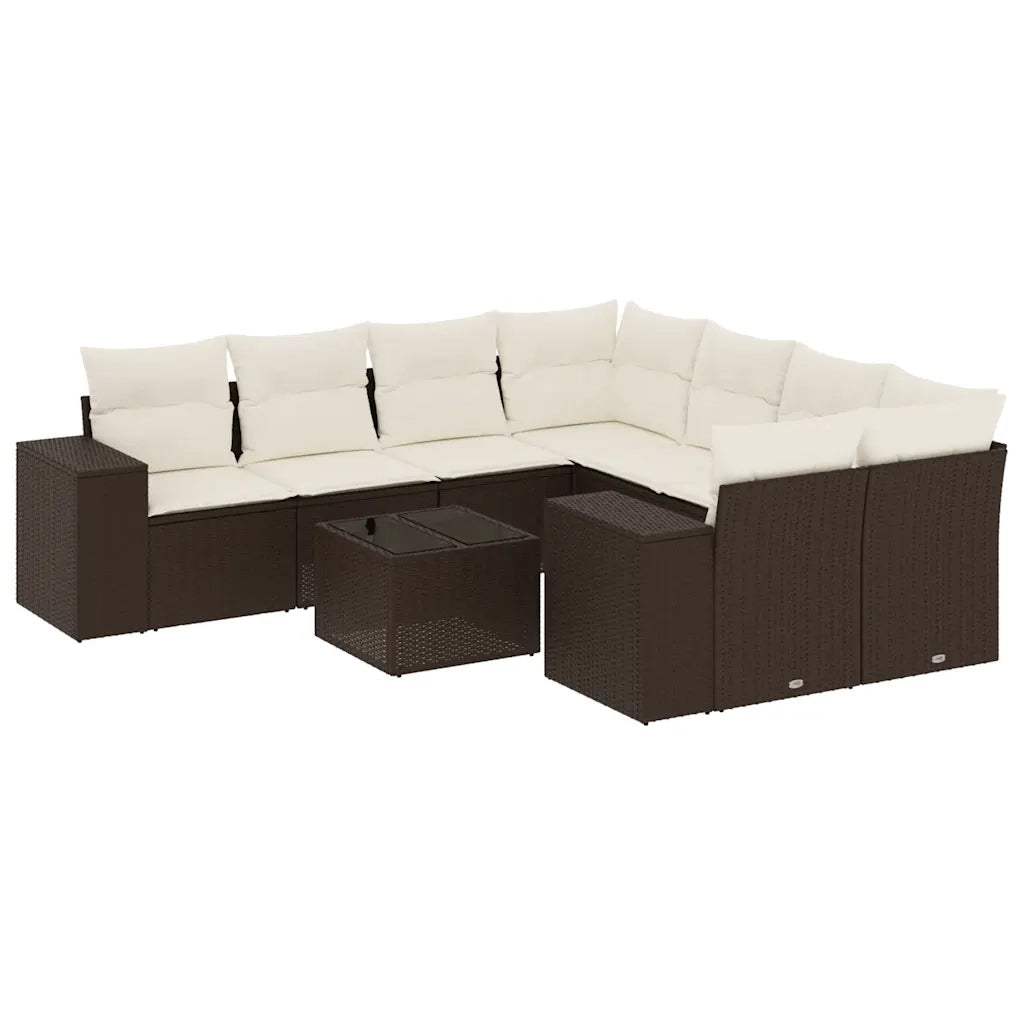 Set Divani da Giardino 9pz con Cuscini Marrone in Polyrattan 3222362