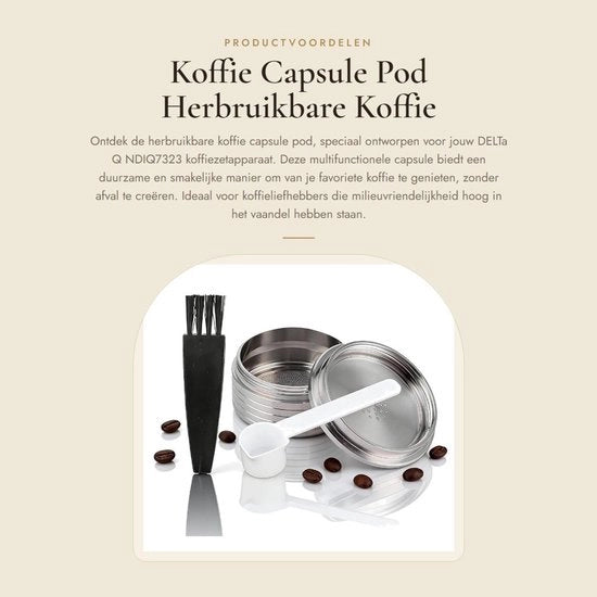 Capsule per caffè riciclabile in acciaio inossidabile - compatibile con DELTA Q NDIQ7323 - inclusa cucchiaio/ spazzola - dimensioni 38x30x20mm - contenitore per capsule di caffè