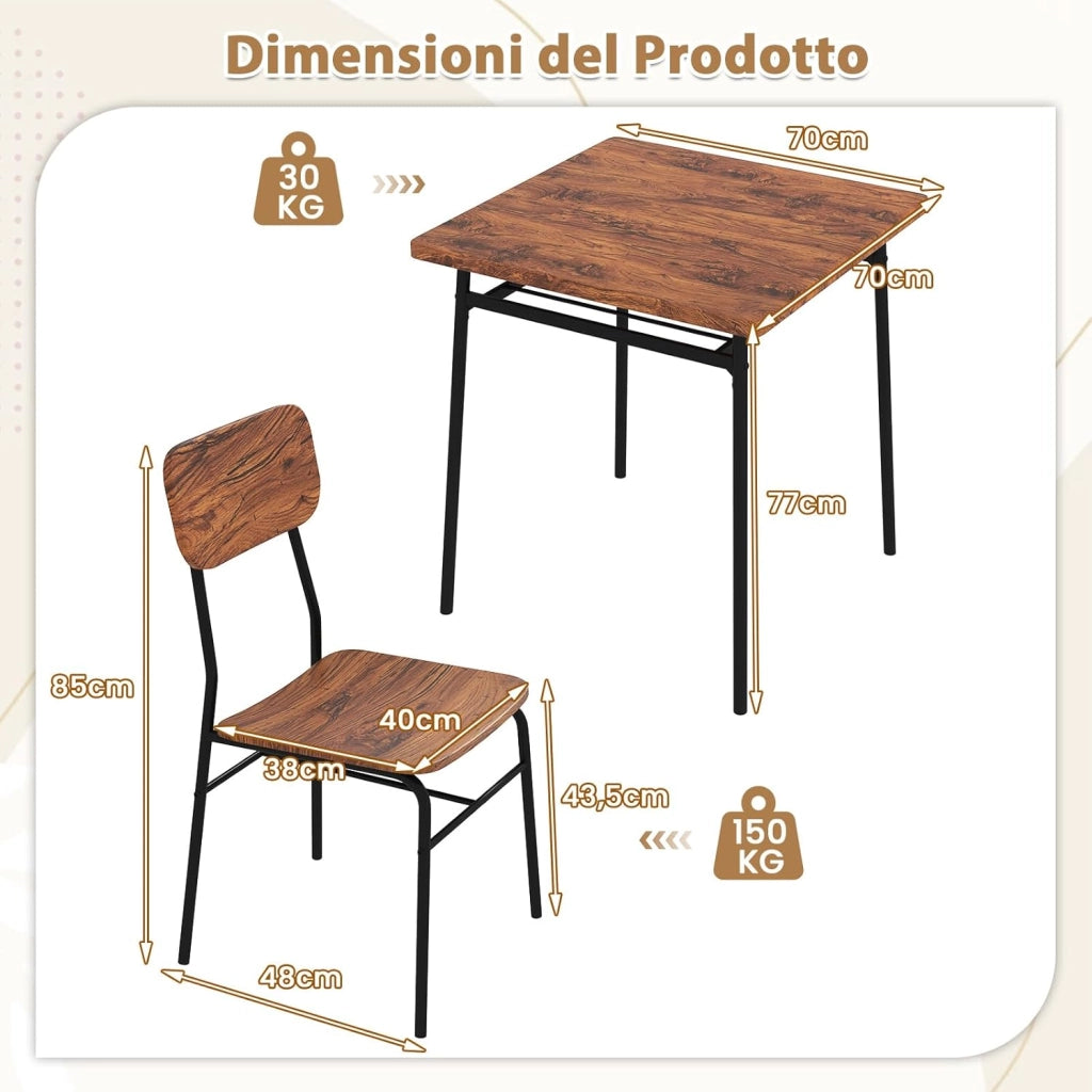 Set Mobili da Bar Tavolo e 2 Sedie, Tavolino Quadrato con Scaffale di Stoccaggio, Tavolo Birreria con 2 Seide per Balcone, Sala da Pranzo, Cucina e Ristorante