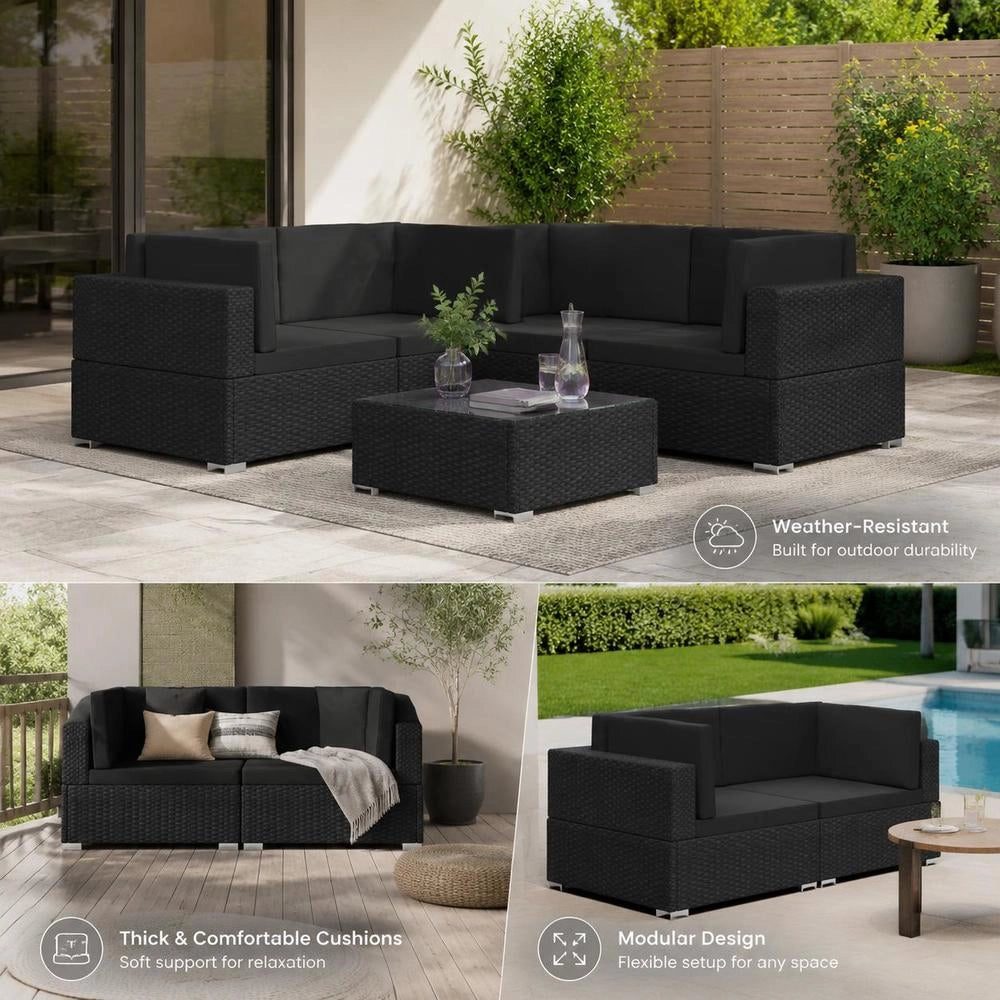 Corner Sofas, Set Of 2, With Cushions, Poly Rattan, Black
