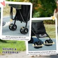 Passeggino per Cani con 2 Finestre a Rete, in Acciaio e Tessuto Oxford, 76x44x103 cm, Nero e Verde Scuro