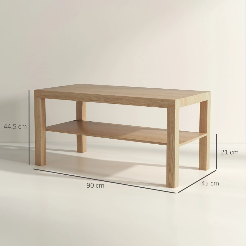 Tavolino da Caff¨¨ Rettangolare ¨C Xylo ¨C Legno Naturale 90x45x44.5cm con Ripiano