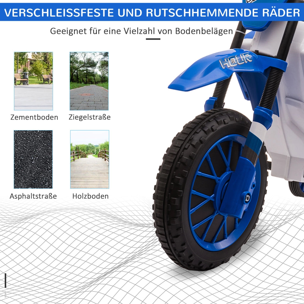 Motocicletta Elettrica Bambini con Ruote di Supporto ¨C zephmum ¨C Blu e Bianco 106.5x51.5x68cm