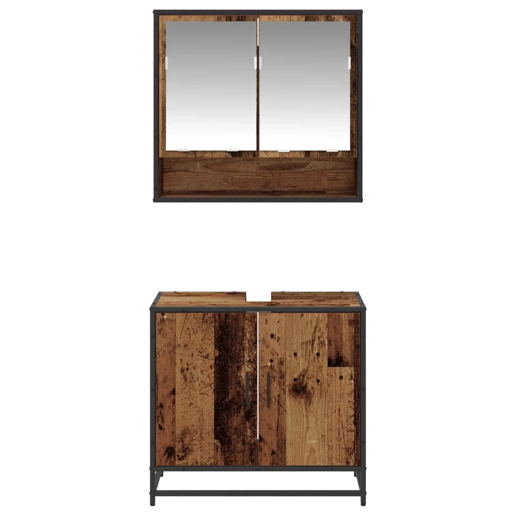 Set di mobili per il Bagno | Armadio da bagno con lo scaffale 2 pz Legno vecchio