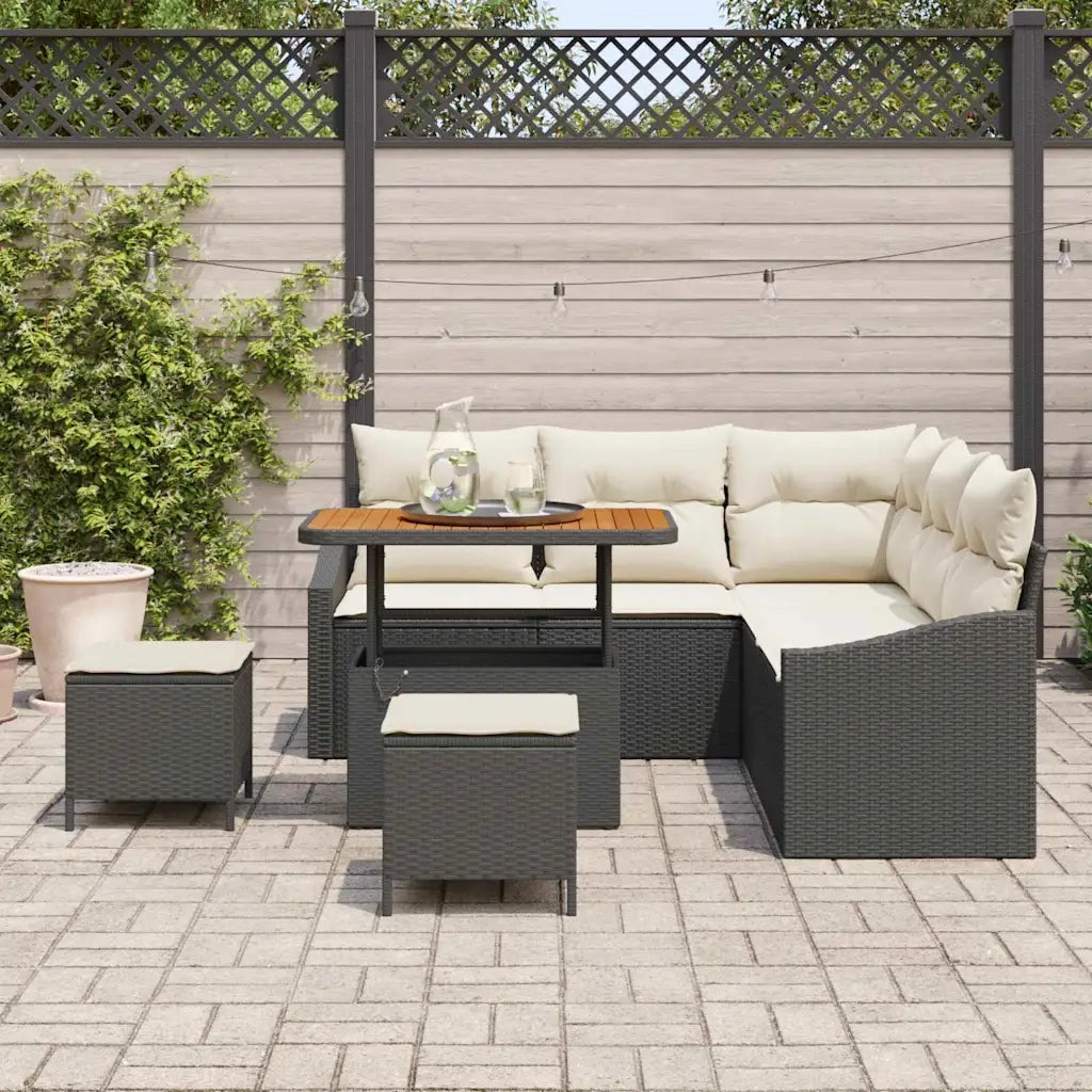 Set Divano da Giardino con cuscino 8 pcs Nero Poly Rattan